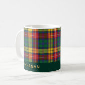 Aangepaste naam Clan Buchanan Tartan Koffiemok (Voorkant links)