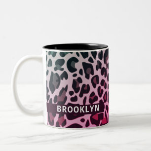 Aangepaste naam Classic Leopard Print Design Brook Tweekleurige Koffiemok