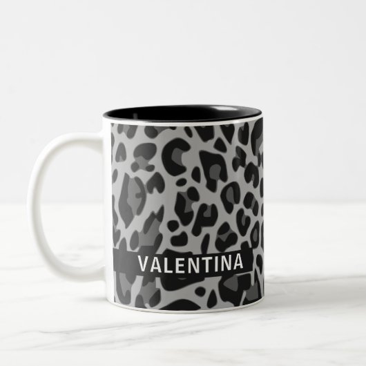 Aangepaste naam Classic Leopard Print Design Valen Tweekleurige Koffiemok (Links)