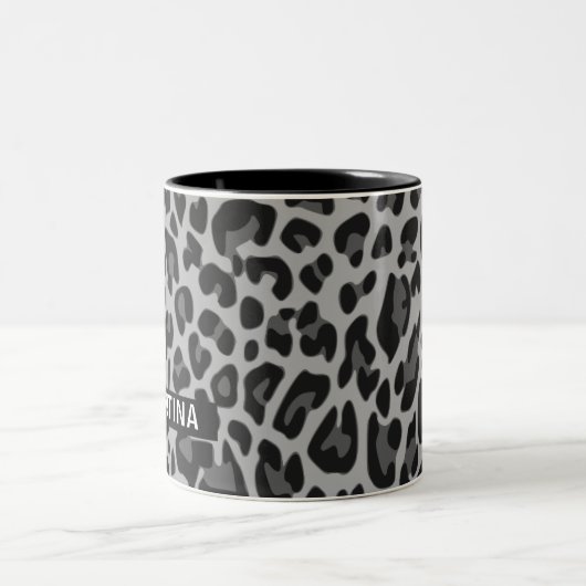 Aangepaste naam Classic Leopard Print Design Valen Tweekleurige Koffiemok (Center)