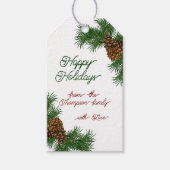 Aangepaste naam Classy Pinecones Pine Branches Hol Cadeaulabel (Voorkant)