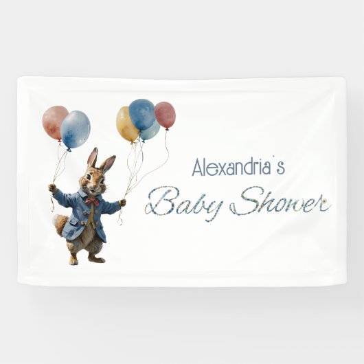 Aangepaste naam Clever konijn met ballonnen Spandoek (Horizontaal)