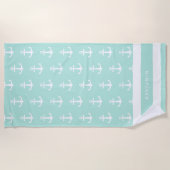 Aangepaste naam: Coastal Aqua Blue White Anchor Strandlaken (Voorkant)