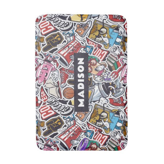 Aangepaste naam College Comics Patroon Badmat (Voorkant Verticaal)