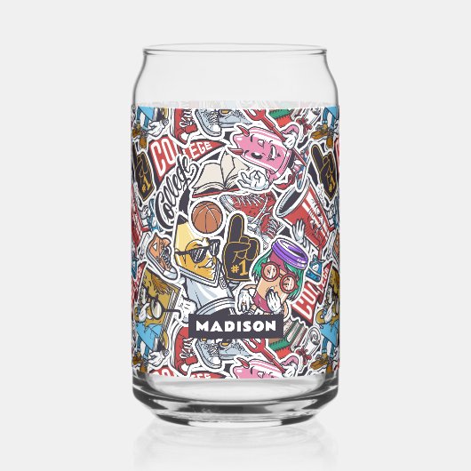 Aangepaste naam College Comics Patroon Blikvorm Glas (Links)