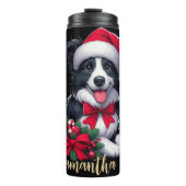 Aangepaste naam collie dragen Santa's pet Thermosbeker (Voorkant)