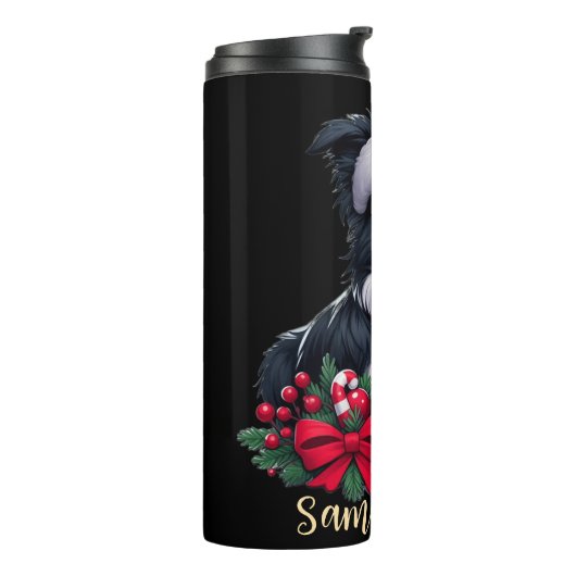 Aangepaste naam collie dragen Santa's pet Thermosbeker (Gedraaid links)