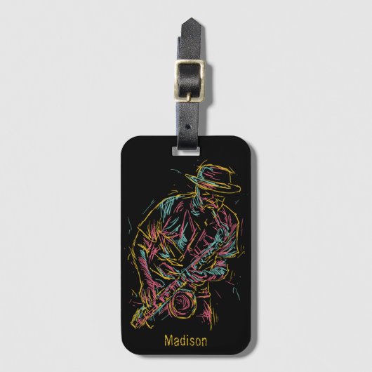 Aangepaste naam Colorful Jazz Player Bagagelabel (Voorkant (verticaal))