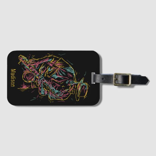 Aangepaste naam Colorful Jazz Player Bagagelabel (Voorkant (horizontaal))