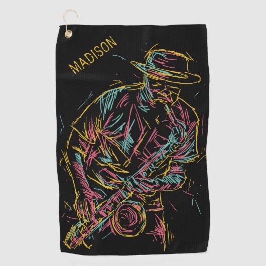 Aangepaste naam Colorful Jazz Player Golfhanddoek (Voorkant)