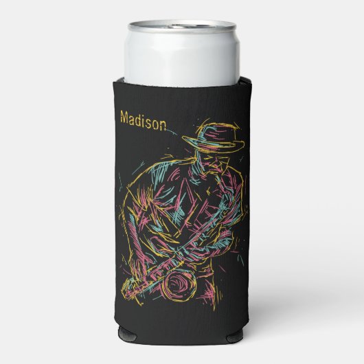 Aangepaste naam Colorful Jazz Player Seltzer Blikjeskoeler (Seltzer Voorkant)