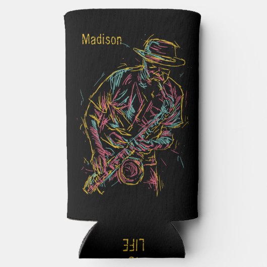 Aangepaste naam Colorful Jazz Player Seltzer Blikjeskoeler (Achterkant)