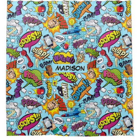 Aangepaste naam Comics Patroon Douchegordijn (Voorkant)