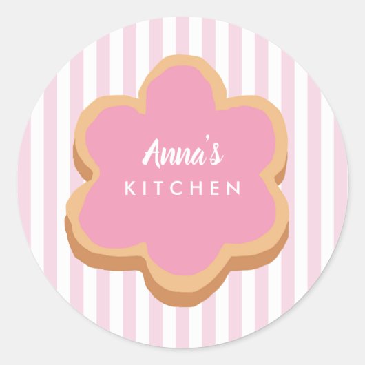 Aangepaste naam cookie roze streep keuken ronde sticker (Voorkant)