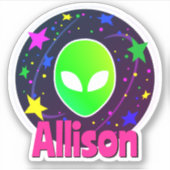 Aangepaste Naam Cool Grappig Alien Ruimte Sterrens Sticker (Voorkant)