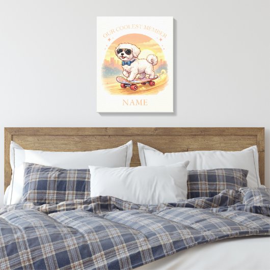 Aangepaste naam Cool Maltezer hond Skateboarder  Canvas Afdruk (Insitu (Slaapkamer))
