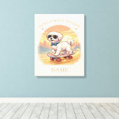 Aangepaste naam Cool Maltezer hond Skateboarder  Canvas Afdruk (Insitu (Houten vloer))