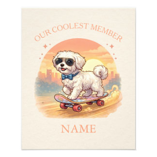 Aangepaste naam Cool Maltezer hond Skateboarder Foto Afdruk