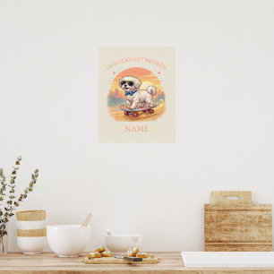Aangepaste naam Cool Maltezer hond Skateboarder Poster