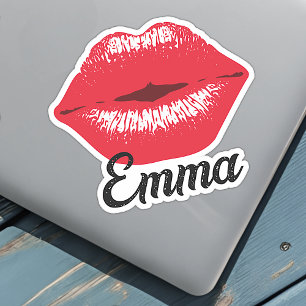 Aangepaste naam Cool rode lippenstift kussende lip Sticker