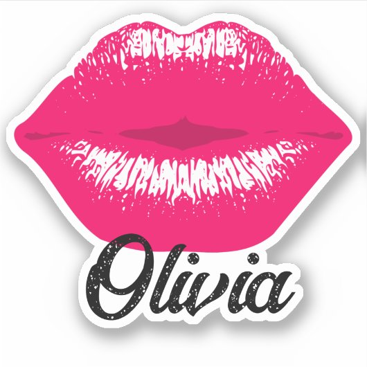 Aangepaste naam Cool roze lippenstift kussende lip Sticker (Voorkant)