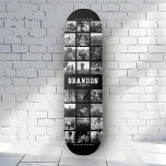 Aangepaste naam Cool Trendy Instagram Foto Collage Persoonlijk Skateboard<br><div class="desc">Modern Instagram Photo Collage-ontwerp voor skateboards: personaliseer uw favoriete foto's en berichten met aangepaste namen en maak dit het coolste cadeau van de verjaardag ooit! Dit is de zwarte en witte versie.</div>