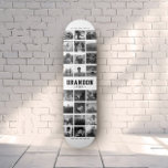Aangepaste naam Cool Trendy Instagram Foto Collage Persoonlijk Skateboard<br><div class="desc">Modern Instagram Photo Collage-ontwerp voor skateboards: personaliseer uw favoriete foto's en berichten met aangepaste namen en maak dit het coolste cadeau van de verjaardag ooit! Dit is de zwarte en witte versie.</div>