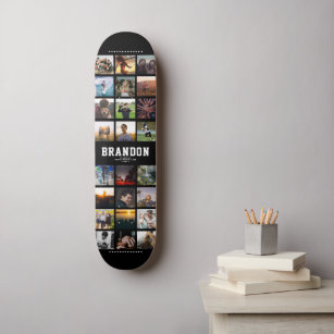 Aangepaste naam Cool Trendy Instagram Foto Collage Persoonlijk Skateboard