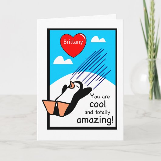 Aangepaste naam Cool Valentijn Penguin Kaart (Voorkant)