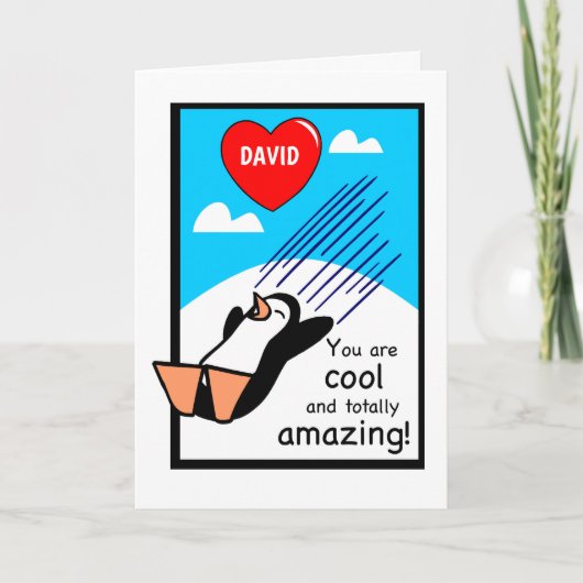 Aangepaste naam Cool Valentijn Penguin Kaart (Voorkant)