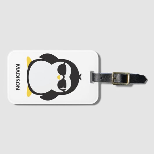 Aangepaste naam coole pinguïn bagagelabel (Voorkant (horizontaal))