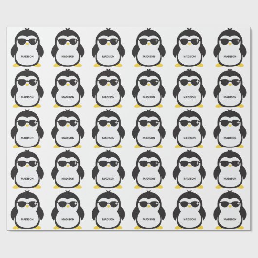 Aangepaste naam coole pinguïn cadeaupapier (Vlak)