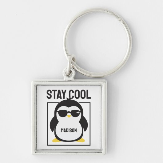 Aangepaste naam coole pinguïn sleutelhanger (Voorkant)
