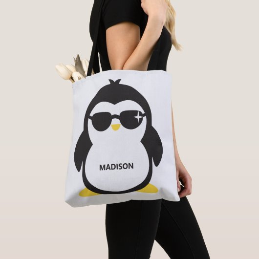 Aangepaste naam coole pinguïn tote bag (Dichtbij)