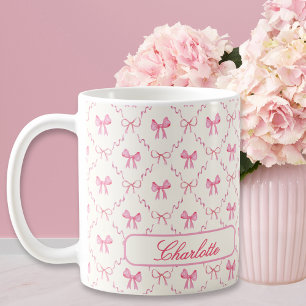 Aangepaste Naam Coquette Roze Bow Koffiemok