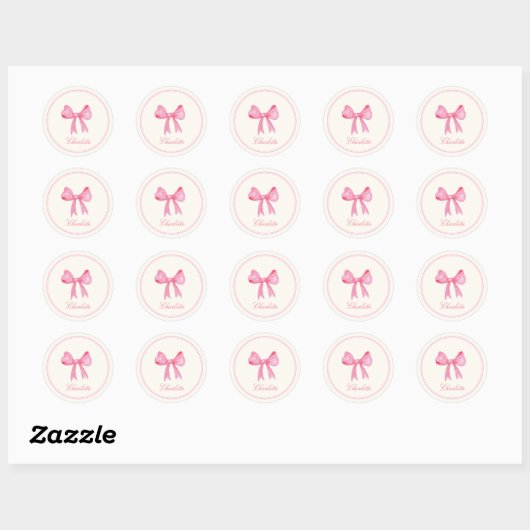 Aangepaste Naam Coquette Roze Bow Sticker (Vel)