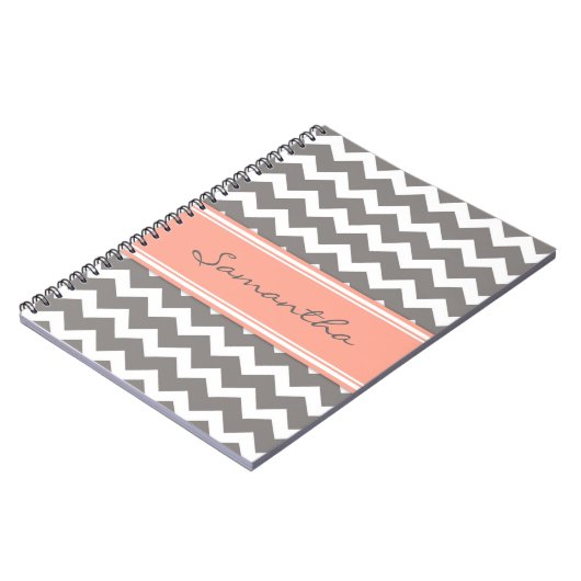 Aangepaste naam Coral Gray Chevron-laptop Notitieboek (Linkerzijde)