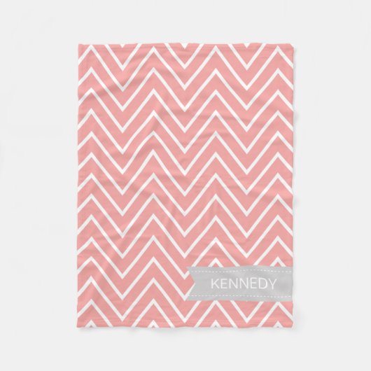 Aangepaste Naam Coral Grijs Chevron Patroon Fleece Deken (Voorkant)