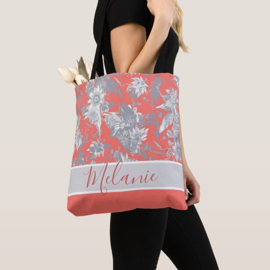 Aangepaste naam Coral Pink Passion Flowers Tote Bag (Dichtbij)