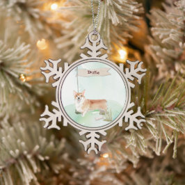 Aangepaste naam Corgi Pet Dog Tin Sneeuwvlok Ornament