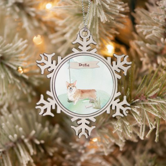 Aangepaste naam Corgi Pet Dog Tin Sneeuwvlok Ornament (Boom)