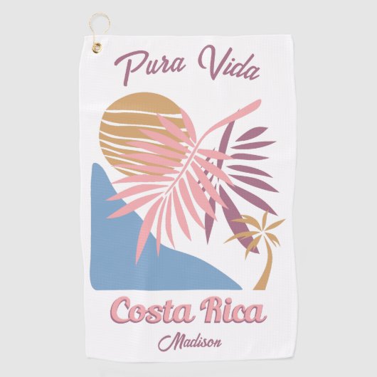Aangepaste naam Costa Rica Motto Pura Vida Golfhanddoek (Voorkant)