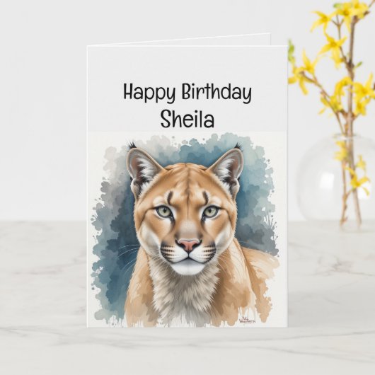 Aangepaste naam Cougar Verjaardag Grappig Kaart (Gele Bloem)