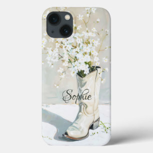 Aangepaste naam Cowgirl Boot met bloemen schildere Case-Mate iPhone Case