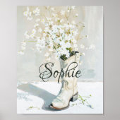 Aangepaste naam Cowgirl Boot met bloemen schildere Poster (Voorkant)