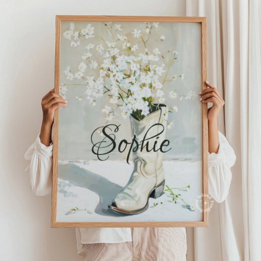 Aangepaste naam Cowgirl Boot met bloemen schildere Poster
