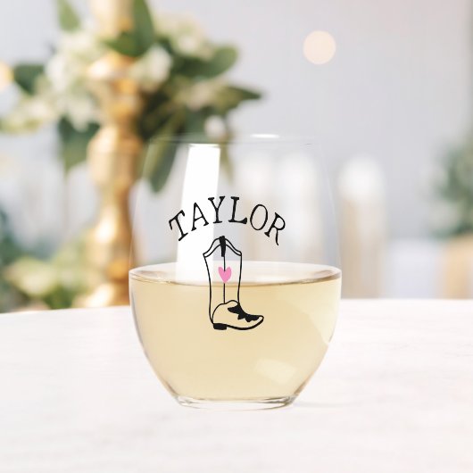 Aangepaste naam Cowgirl-laars Cute moderne vrijgez Wijnglas Zonder Voet (Insitu (Huwelijk))