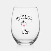 Aangepaste naam Cowgirl-laars Cute moderne vrijgez Wijnglas Zonder Voet (Voorkant)