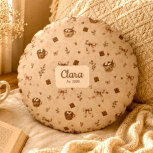 Aangepaste naam Cozy Cocoa Heet Chocolade Lezers C Rond Kussen