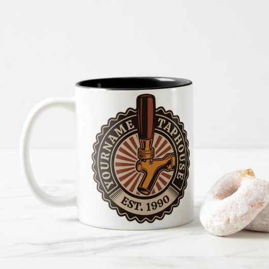 Aangepaste naam Craft Beer Taphouse Brewery Bar Tweekleurige Koffiemok (Met donut)